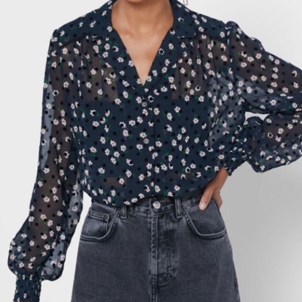 Topshop Sheer Daisy Button-up Blouse